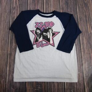 Vintage ZZ Top Shirt Mens Large White Navy Raglan El Loco 82 Band Tour 80s